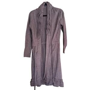 Robert Kitchen Women's Angora Blend Long Open Front Cardigan Ruffled Neck MED